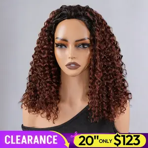 [3 In 1 Half Wig] OQ HAIR Ombre Reddish Brown Color Water Wave Half Wig Upgrade With Drawstring Cap Invisible Hairline Human Hair Wigs Beginner Friendly