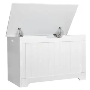 New Choice Deal Storage Chest Bench with 2 Safety Hinge Wooden Toy Box  Lift Top Entryway White