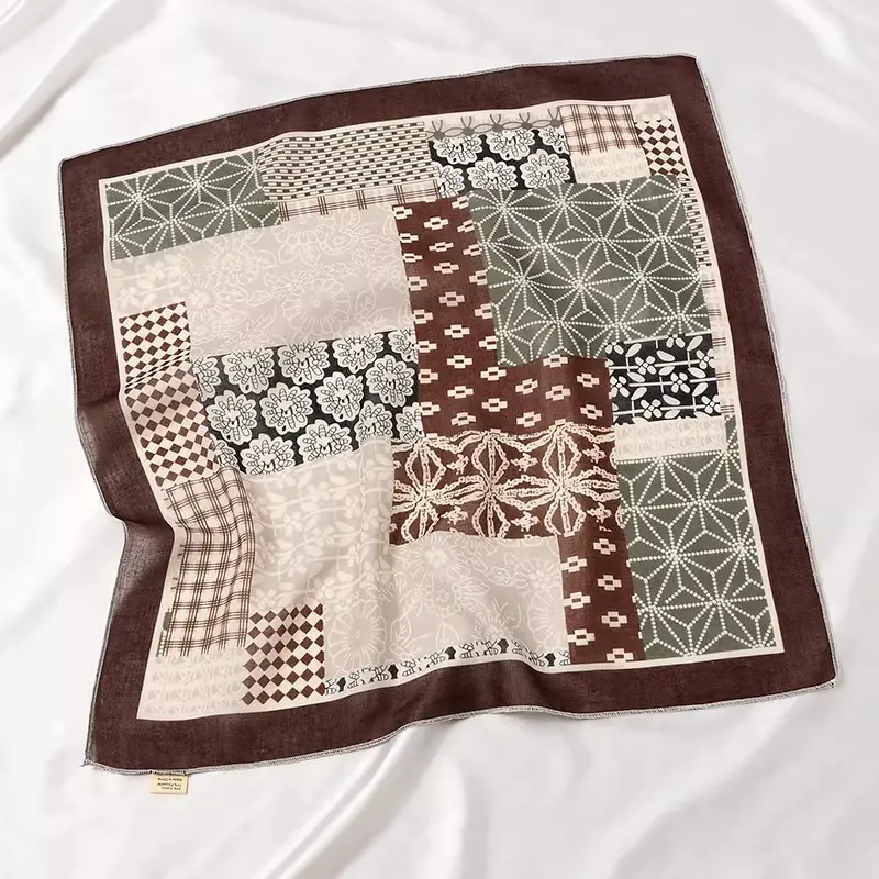 47#Brown plaid square scarf (CA0125)