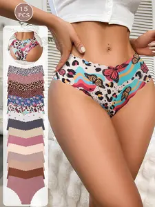 15 pieces of women's underwear - low-waisted wavy edge women's briefs, available in various solid colors and prints, suitable for everyday work and casual sports wear for women, High Cut Underwear, Womenswear