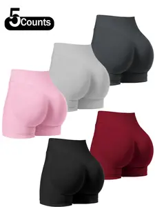 Women's Solid Seamless Gym Shorts, Breathable Comfortable High Stretch Yoga Shorts, Ladies Sportswear for Indoor Outdoor Wear, Athletic Bottoms, Workout Bottoms