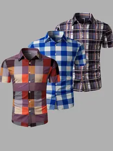 Men's Plaid Checked Print Short Sleeve Collared Shirt, Menswear, Casual Style Stylish Menswear, Casual Regular Fit Button Up Top for Summer, Men's Clothes for Daily Wear, Clothing
