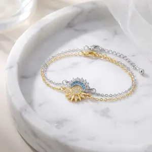 Sun and Moon Bracelet Set for bestfriend, sister gift,Stackable Gold Sun & Blue Moon Bracelet, Matching Couple/Friendship/sister Jewelry