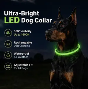 Ultra-Bright LED Dog Collar, 360° High Visibility Up to 1600ft, Rechargeable & Waterproof, Adjustable Safety Collar for Night Walking Smart Cutting Design Usb Charging Design