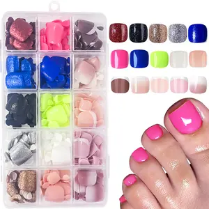 360Pcs 15 Colors, Glossy press on toenails kit, Press on Glitter Bling Reusable Fake Toenails Full Cover Short Squaval Glitter Natural Fit Lightweight Nail Art For Women Girls, Nail Set, DIY Nail Kit