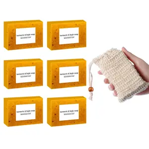 Turmeric Kojic Acid Hyaluronic Soap Set with Bubble Net, Exfoliating Cleansing Body Care Moisturizer for Face & Body, Deep Cleaning Scrub Granules, Cold Processed