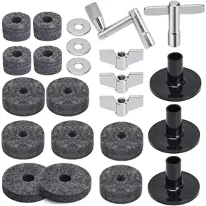 23- Cymbal Accessory Set, Includes Cymbal Stand Felts, Felt Pads, Sleeves, Drum Key - Gray