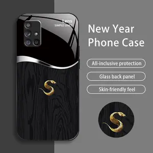 Suitable for [Galaxy A71 5g] New high-end creative auspicious wood grain snake mobile phone case New business simple tempered glass mobile phone case Affordable anti-fall and anti-fingerprint-888