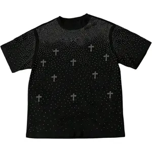 VIPWOLF Men's Y2K Sparkly Tops Short Sleeve Rhinestone Graphic Tees Streetwear Summer Crew Neck Casual T Shirts