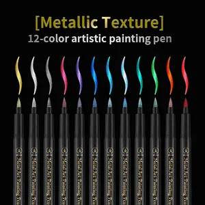 12 Color Metallic Marker Pens, Glitter Art Markers for Rock Painting, Paper, Scrapbooking, DIY Crafts, Glass, Wood, Card Making