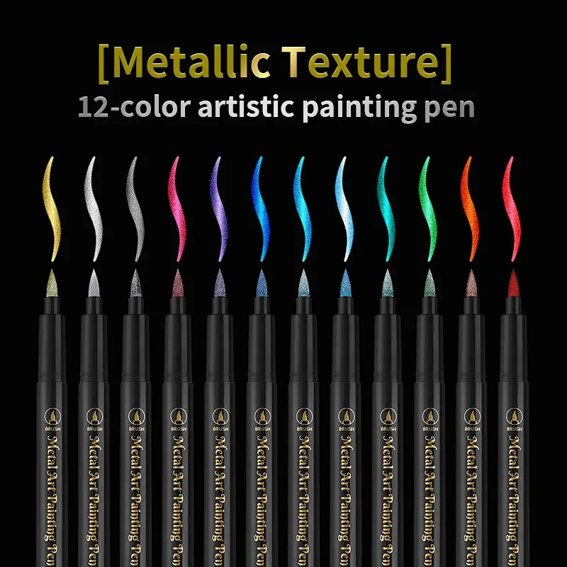 12 Color Metallic Marker Pens, Glitter Art Markers for Rock Painting, Paper, Scrapbooking, DIY Crafts, Glass, Wood, Card Making, Bulk Markers