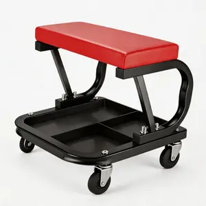 Heavy Duty C‑Frame Rolling Mechanic Stool, Garage Shop Seat with Divided Tool Storage Tray, Padded PU Seat & 4 360° Swivel Casters, Mobile Work Stool for Auto Repair Workshop Home Maintenance