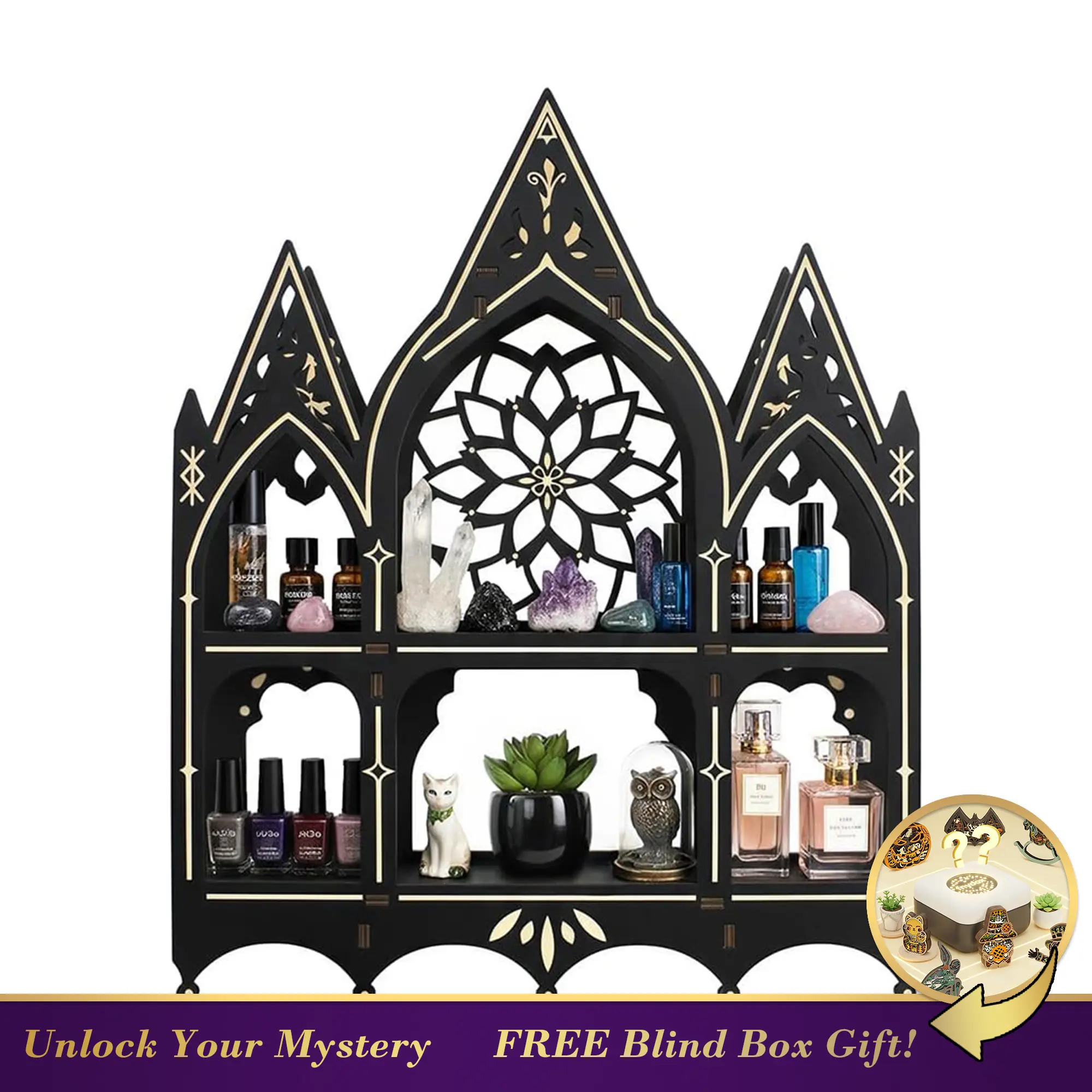 FNYDOX 1pc Gothic Church Wall Shelf - Handcrafted Wooden Baroque Decor with Intricate Carvings, Vintage Home Accent for Living Room & Entryway, Halloween Decor, Gift for Halloween, Floating Shelf, Halloween Decorations, Floating Shelves