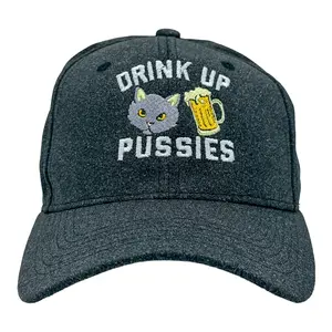 Drink Up Pussies Hat Funny Cat Dad Drinking Adult Novelty Cap Funny Hats Drinking  Funny Cat  Novelty Caps for Men Black - Standard