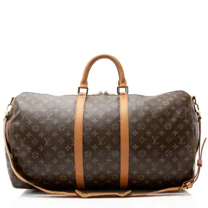 Pre-owned Louis Vuitton Leather Luggage Vintage Monogram Canvas Keepall Bandouliere 55 Duffle