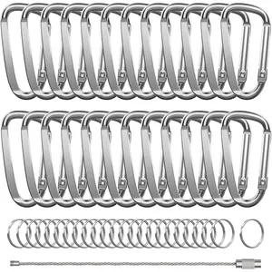 2.4" 24 count Small Carabiner Clip ,  D Ring Shape Clips with Keyring  Hook