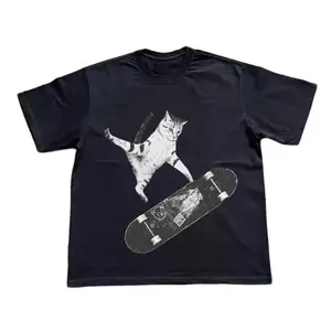 Skateboarding Cat T-Shirt, Y2k Cat Shirt, Animal Tee, Gifts Shirt, Unisex Vintage Graphic Tees Gothic Grunge Y2k Emo Scene Amity Affliction Style Clothes Men Women Streetwear