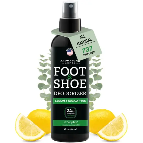 Aromasong Foot & Shoe Deodorizer Spray (4 Oz) - Foot Care Products, Odor-Fighting, Antiseptic, Shoe Care Treatments & Remedies, Natural Tea Tree Oil, Deoplex, Lemon Eucalyptus Scent, 737 Sprays, 24hr Daily Freshness