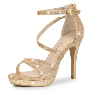 BLISSFUL STEP Glitter Platform Strappy Stiletto Heel Sandals