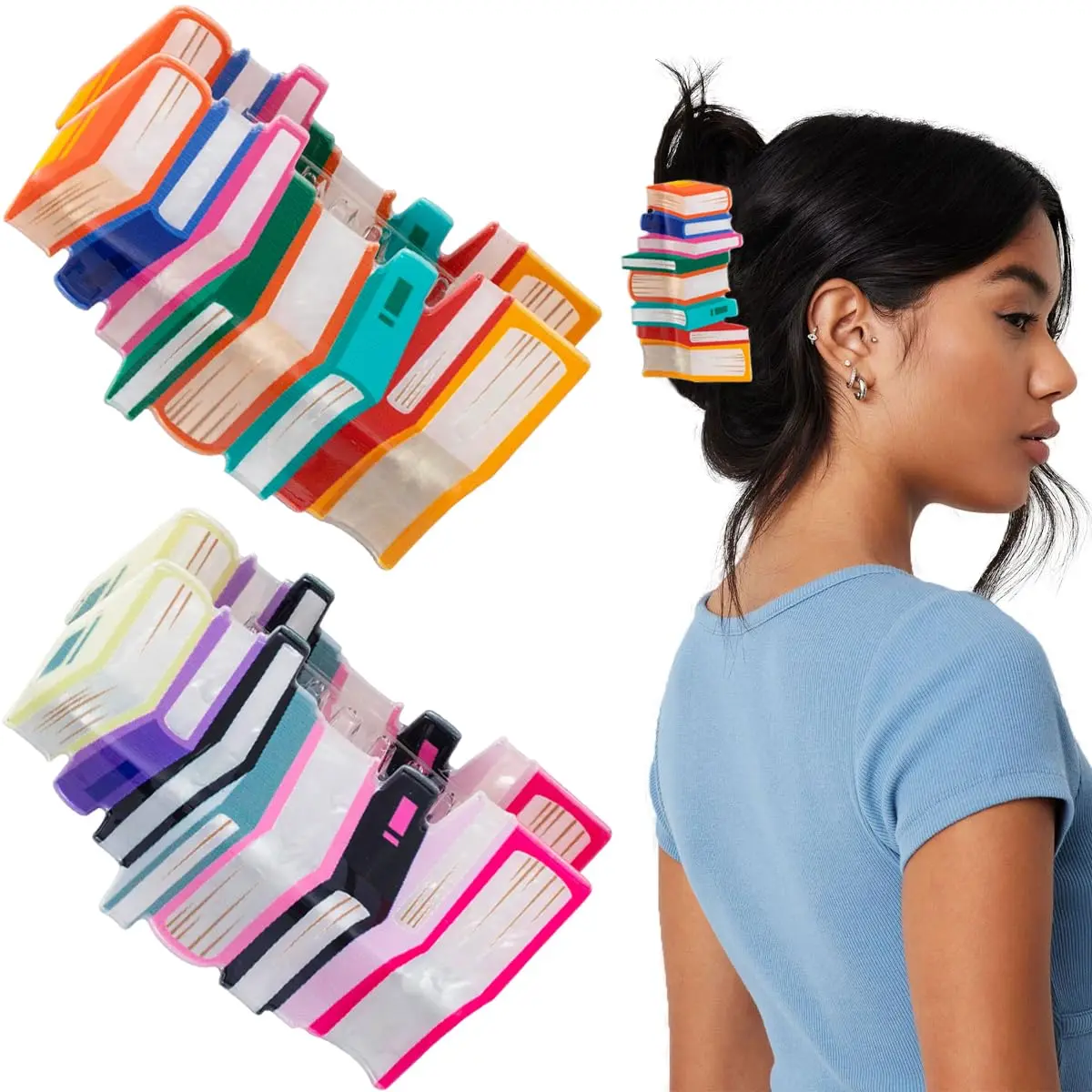 Book Hair Claw Clips for Women Girls, Funny Back to School Hair Clips Teachers Claw Clip Cute Hair Accessories for Teacher Students Appreciation Gifts