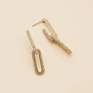 Linked 18K Gold Dip CZ Dangling Earrings