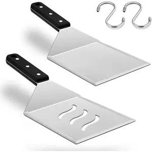 Metal Spatula Set, Heavy Duty Stainless Steel Large Griddle Spatula Tools, Hamburger Turner Pancake Flipper with ABS Handle for Teppanyaki Flat Top BBQ Cooking, Dishwasher Safe & 2 Hooks