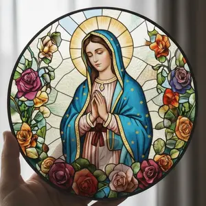 Our Lady of Guadalupe Suncatcher – Virgin Mary Stained Glass Window Hanging, Colorful Light Catcher, Religious Home Décor, Catholic Gift