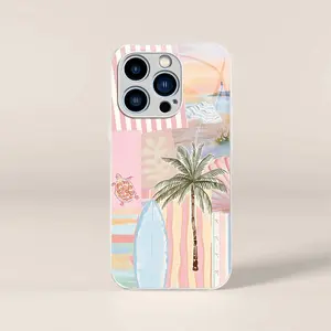 Coastal Girl Aesthetic Vintage Palm Tree Summer Phone Case — Cute Beach Surf Collage Protective Cover for iPhone 13 Pro — 975