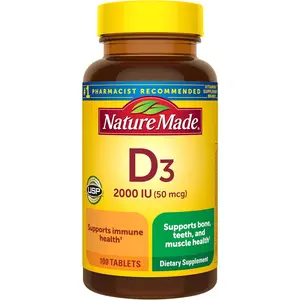 Nature Made Vitamin D3 2000 IU (50 mcg), Vitamin D Supplement for Bone, Teeth, Muscle and Immune Health Support, 100 Tablets