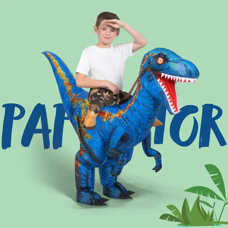 T-Rex Inflatable Costume for Kids, Funny Air Blow Up Costumes, Digital Printing Ride-On Dinosaur for Halloween Parties Valentine's Day Gifts for Kids