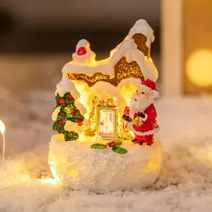 Christmas Holiday Decoration Cartoon Gingerbread House Little House Santa Claus Snowman Miniature Landscape Resin Ornaments