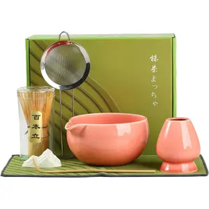 Matcha Whisk Set, Ceramic Matcha Bowl with Spout,  Whisk, Scoop, Sifter, Holder,  Towel, 7- Matcha Kit Set for Making Breakfast/Latte, Round , Large