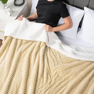 ROSEKIND Striped Sherpa Blanket - Super Soft Cozy Plush Fleece Flannel, Modern Weighted Blanket for Bedding & Linens