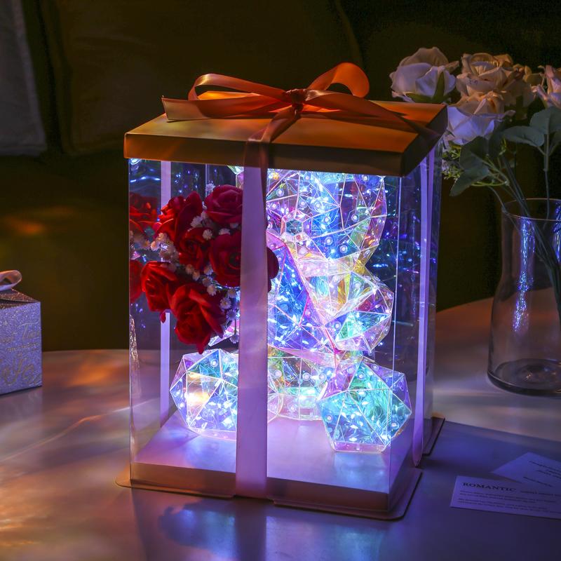 Umeuc Artificial Rose Bear Valentine's Day Gift for Wife Mom Birthday Present Women Glass Dome Rose  Christmas Mother's Day Anniversary Wedding Gift