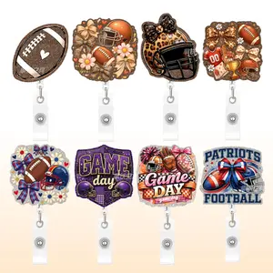 Football-themed glitter retractable badge holder Super Bowl badge pendant