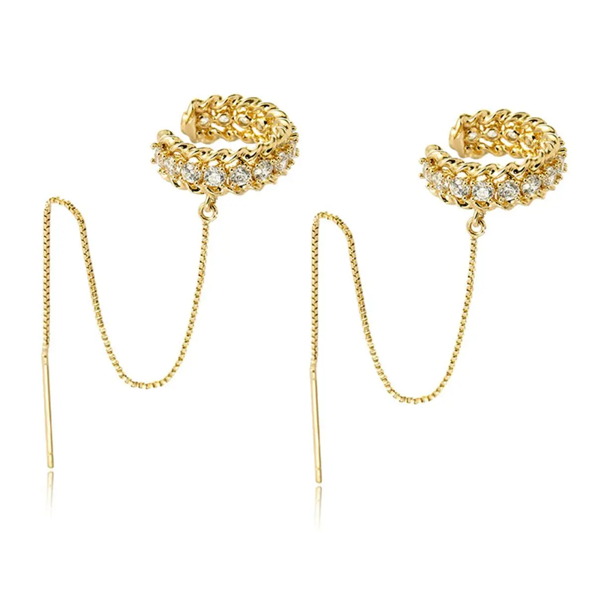 Elegant and sophisticated tassel earrings, non-pierced ear clips, integrated earrings DDES0816, niche and versatile, 14K gold-plated