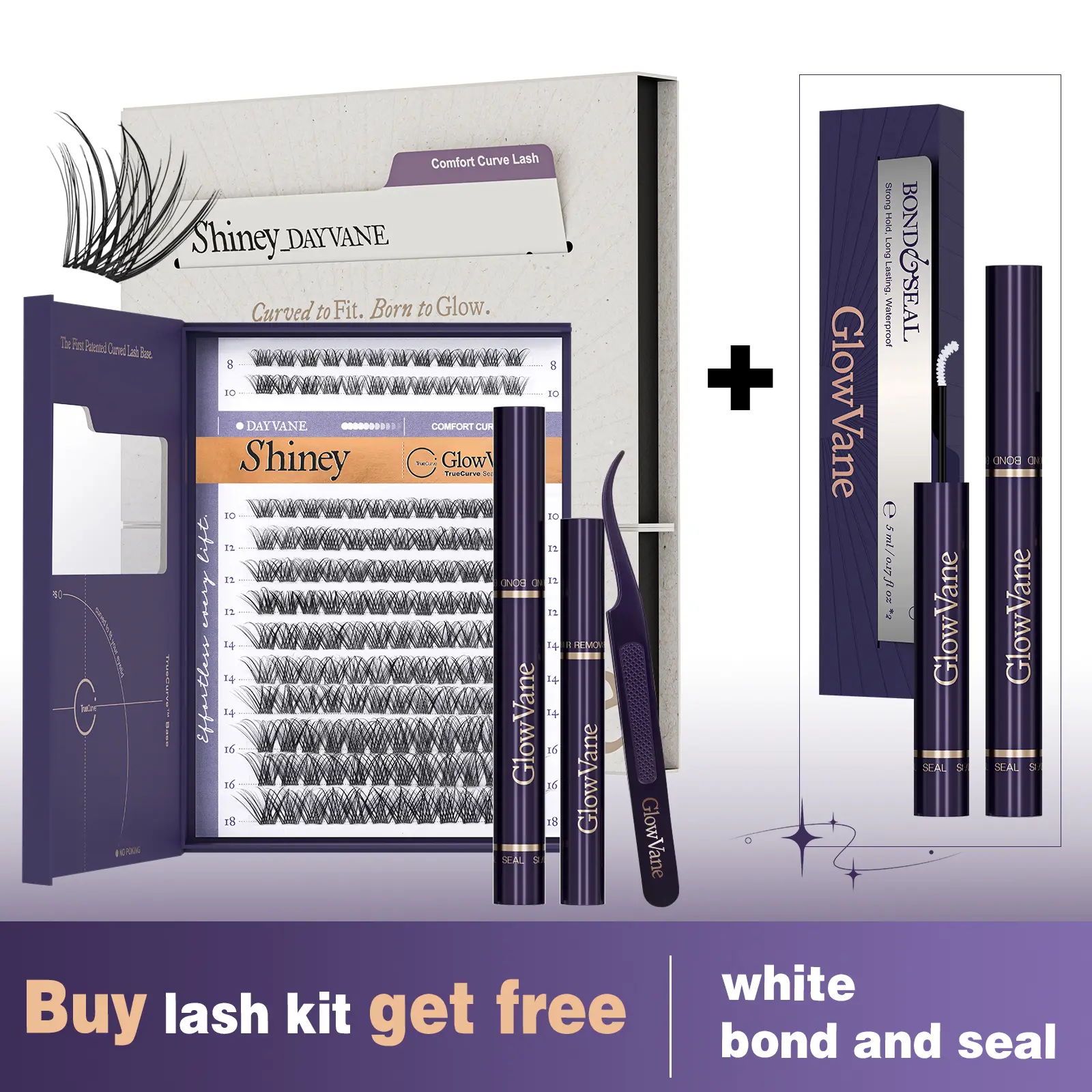 【 Live Only】GlowVane TrueCurve Lash Clusters Kit, 0.03mm Soft Fluffy Long-Lasting Waterproof 8-18mm DD Curl DIY Eyelash Set for Beginners Natural Daily Volume Style