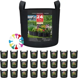 24-Pack 10 Gallon Nonwoven Grow Bags,  Grow Bags,Heavy Duty Aeration Fabric Pots with Durable Handles, Come with 24 count  Labels