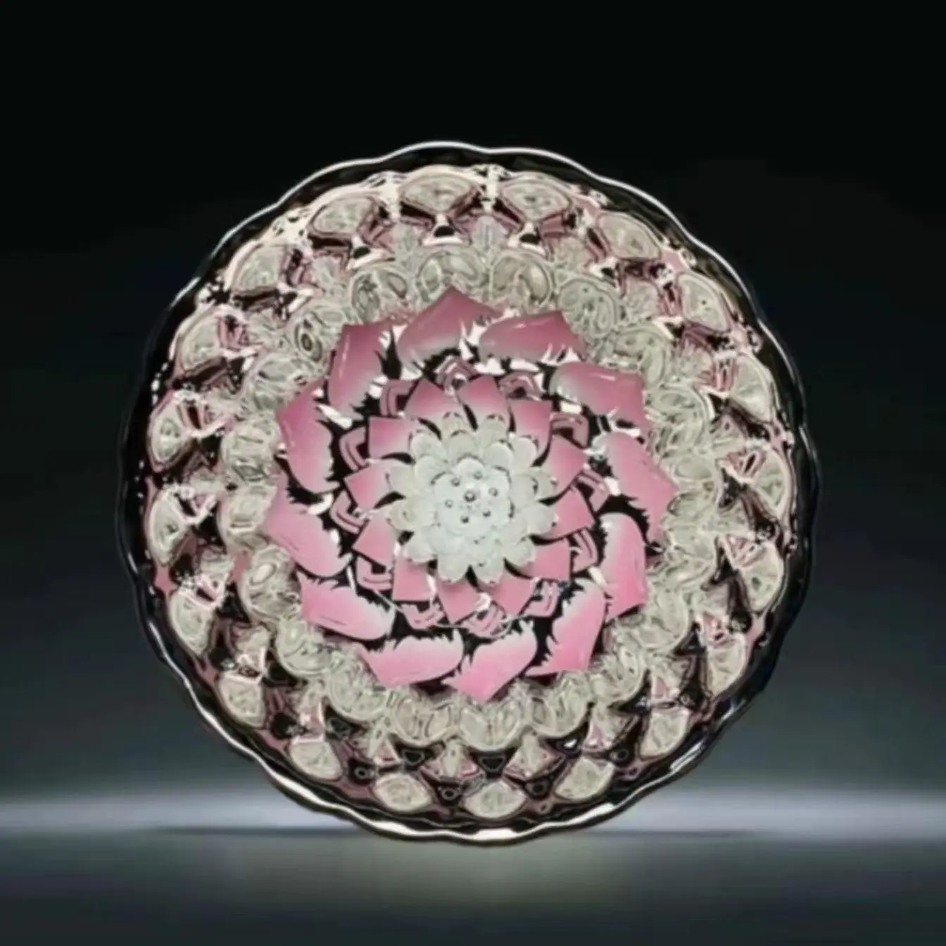 Pink Silver and Black Floral Jian Zhan Tea Cup with Scalloped Rim High-Temperature Firing Handcrafted Ceramic Kung Fu Cup for Collectors and Gifting