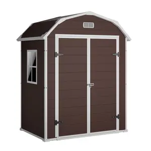 6x4.5 ft Resin Storage Shed with Floor, Weatherproof Outdoor Garden Shed, Plastic Tool Storage with Double Doors for Backyard, Patio, Lawn, Bike, Built-In Floor, Plastic Resin