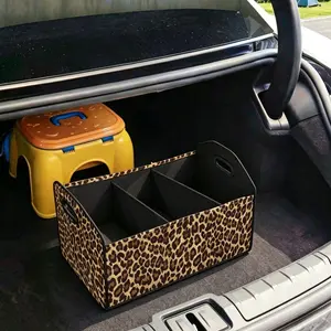 Leopard Print Multifunctional Car Storage Organizers, Car Interior Storage, Car Storage Box, Foldable Trunk Organizer with Dividers, Automotive Cargo Holder, Vehicle Organizing Container, Car Organization Supplies