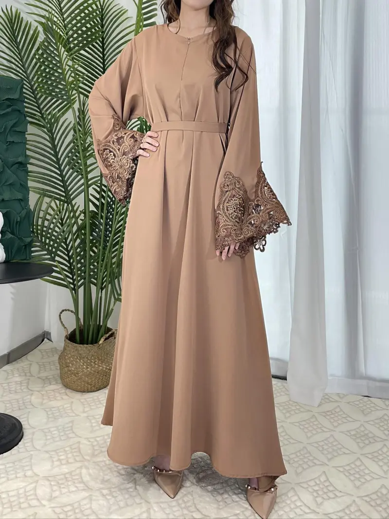 chinese dress ladies Modest Lace Wedding Dress with Sleeve,Muslim Bridal Dress with Cape,WD00915, US2 / Black main image 1