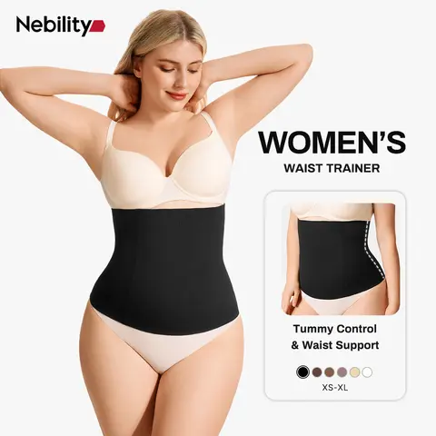 Nebility Women's Seamless High-Compression Mid-Waist Body Shapewear Underwear - Fitted Waistband, Tummy Control, Slimming, Seamless Binder, Faja Body Shaper, Fitness Shapewear Belt, Gentle Machine Wash