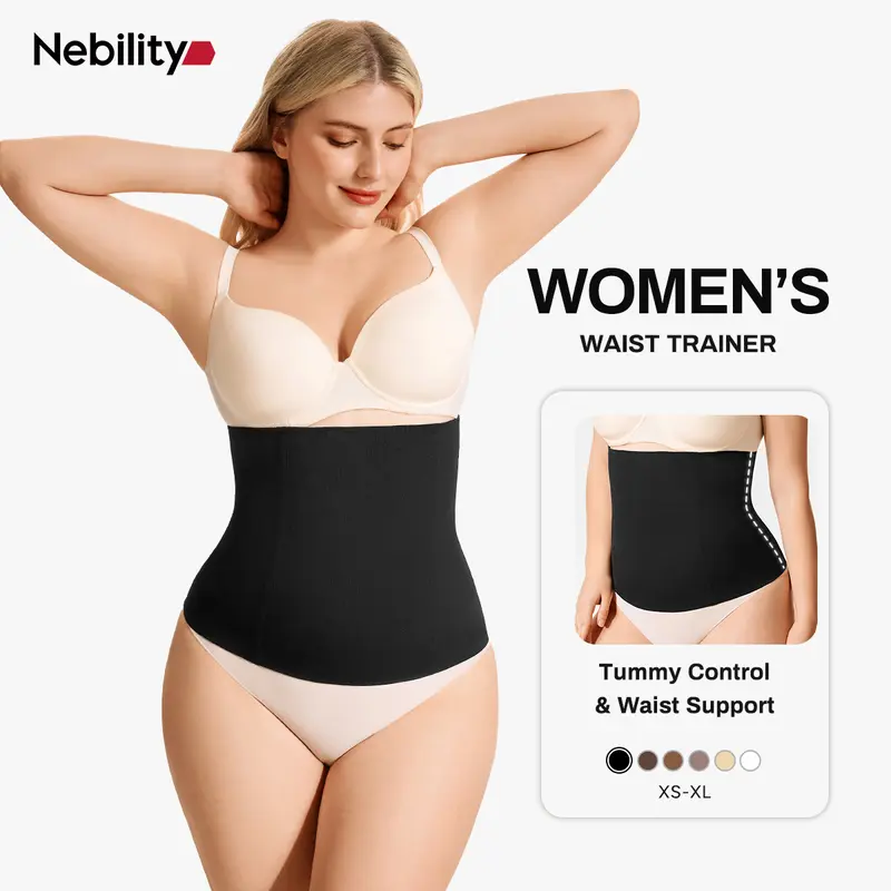 Nebility Women's Seamless High-Compression Mid-Waist Body Shapewear Underwear - Fitted Waistband, Tummy Control, Slimming, Seamless Binder, Faja Body Shaper, Fitness Shapewear Belt, Gentle Machine Wash