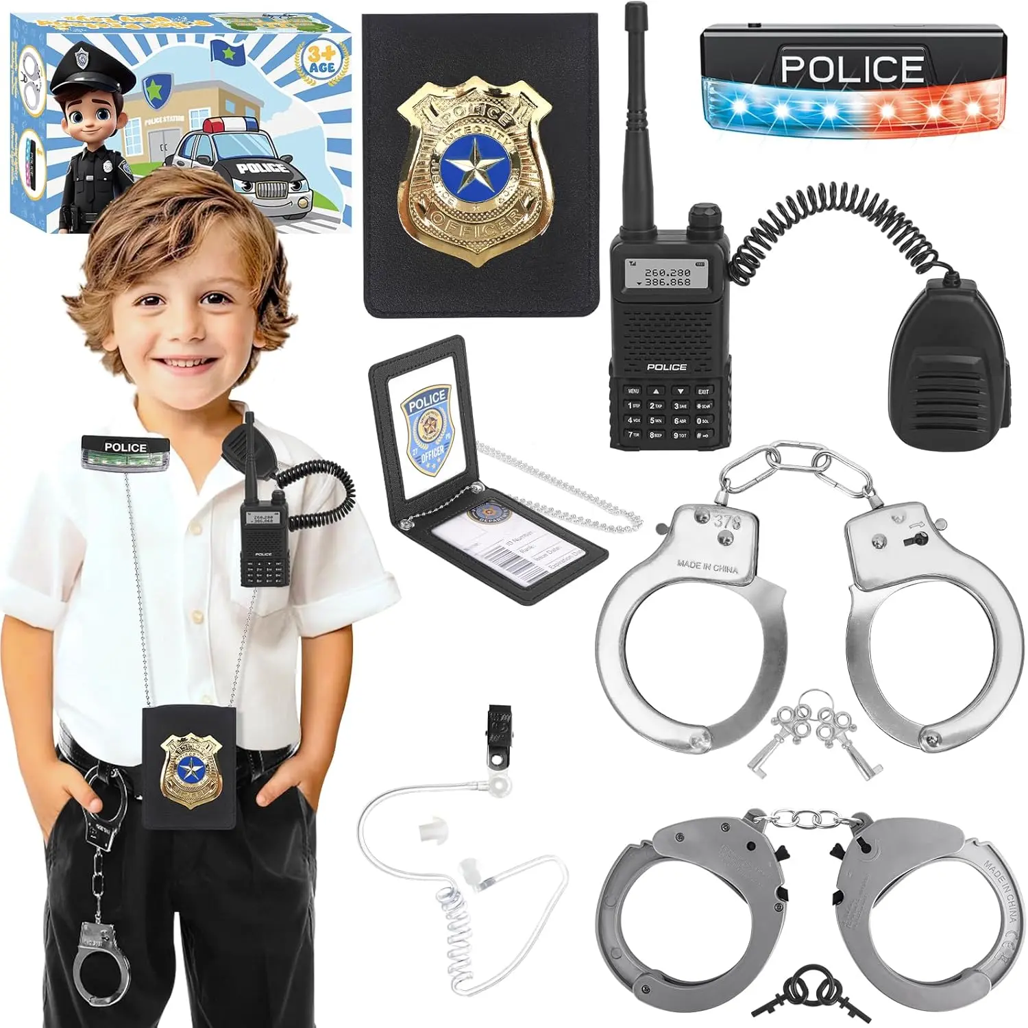 Police Toys with Police Accessories,Dress up for Kids Ages 3–10 | Police Pretend Play Toys with Handcuff, Warning Light, Police Badge, Walkie-talkie,for Kids Halloween Christmas Birthday Gift