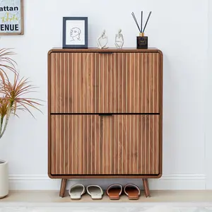 Giratree Modern Mid-Century Wooden Shoe Cabinet, Fluted Design with 2 or 3 Drawers, Stylish Storage Organizer for Entryway, Hallway, or Living Room