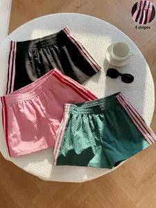 Women's Summer Casual Striped Shorts, Elastic Waist Loose Fit, Fashionable and Versatile, 3-Pack Sporty Bottoms for Daily Wear Lightweight Shorts