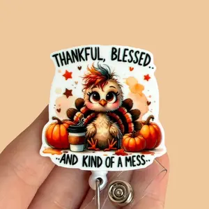 Glitter My Badge Thanksgiving Turkey badge reel for nurse and hospital workers. Badge clip Badge pull - Retractable swivel clip with a 360 rotation. Great gift for coworker.