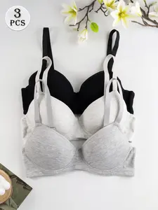 3 Pack Simple Style Casual Everyday Push Up Bras for Women, Adjustable Straps with Multiple Hooks, Skin-Friendly & Breathable, Underwire Support Lift and Shaping, Comfortable for Daily Commute