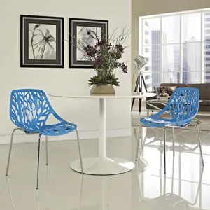 Modway Stencil Dining Side Chair Plastic Set of 2 in Blue